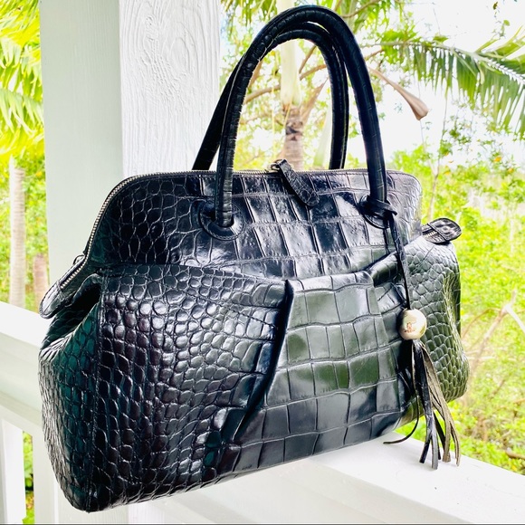 Furla Black Moc Croc XL Satchel EUC - Picture 3 of 17